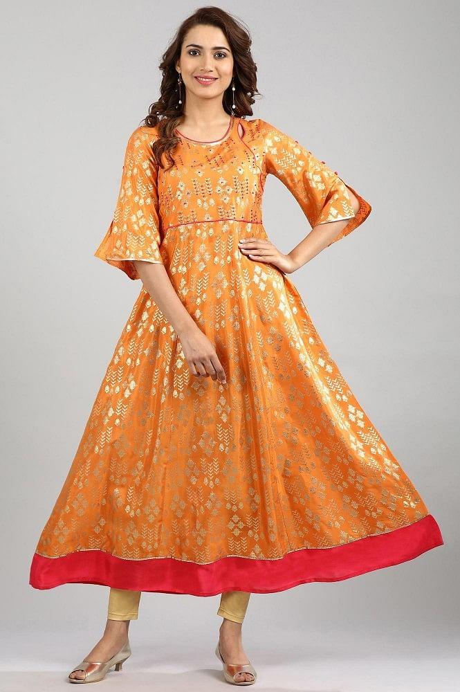 orange round neck a-line dress