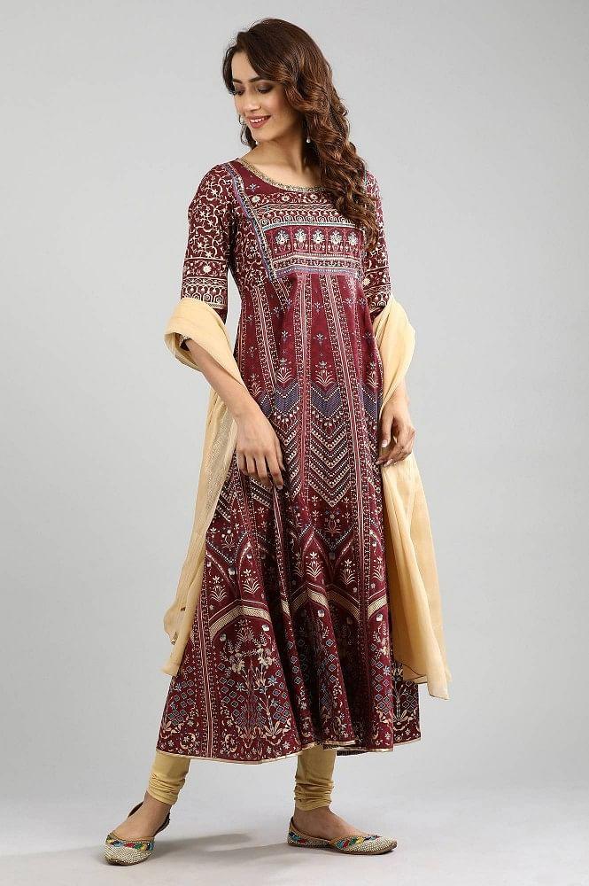 red round neck printed kurta