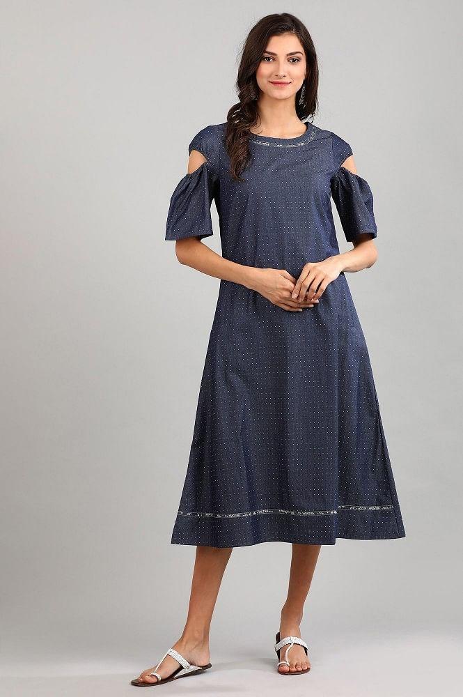 blue a-line yarn-dyed dress