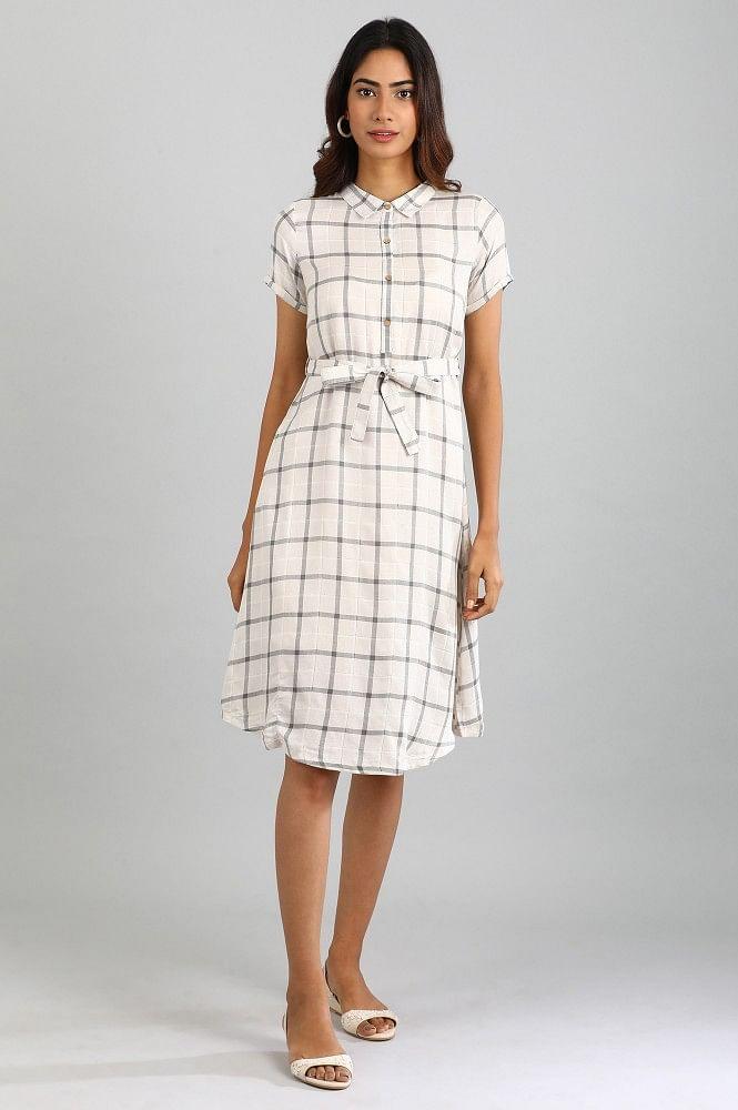 off-white collar neck check dress