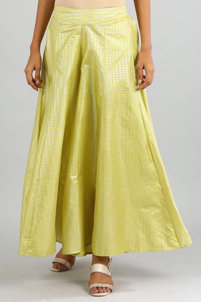 yellow flared printed palazzos