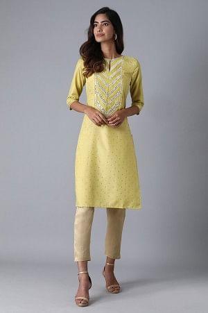 yellow glitter printed kurta