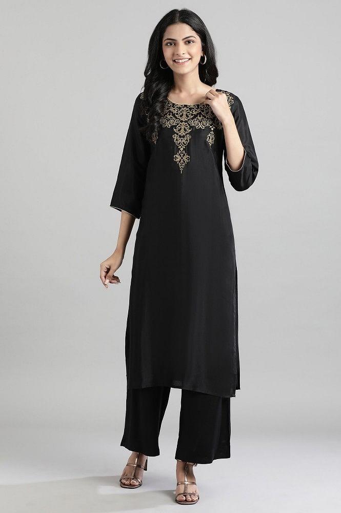 black zari embroidered kurta- palazzo pants