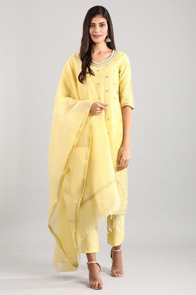 yellow sweetheart neck kurta set