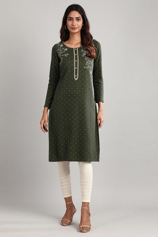 green round neck winter kurta