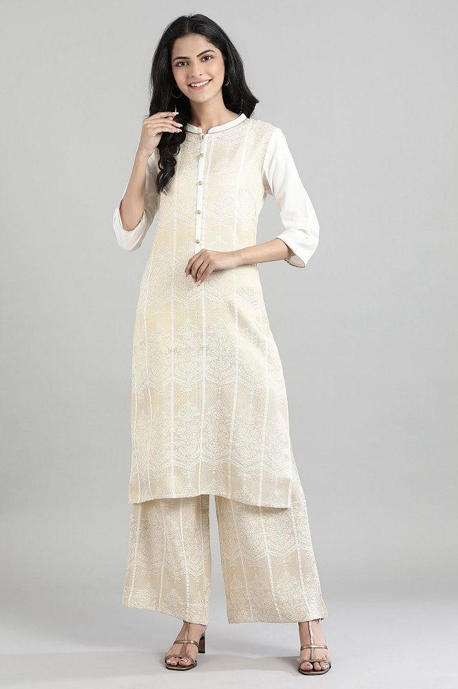 off-white dobby kurta- trouser set