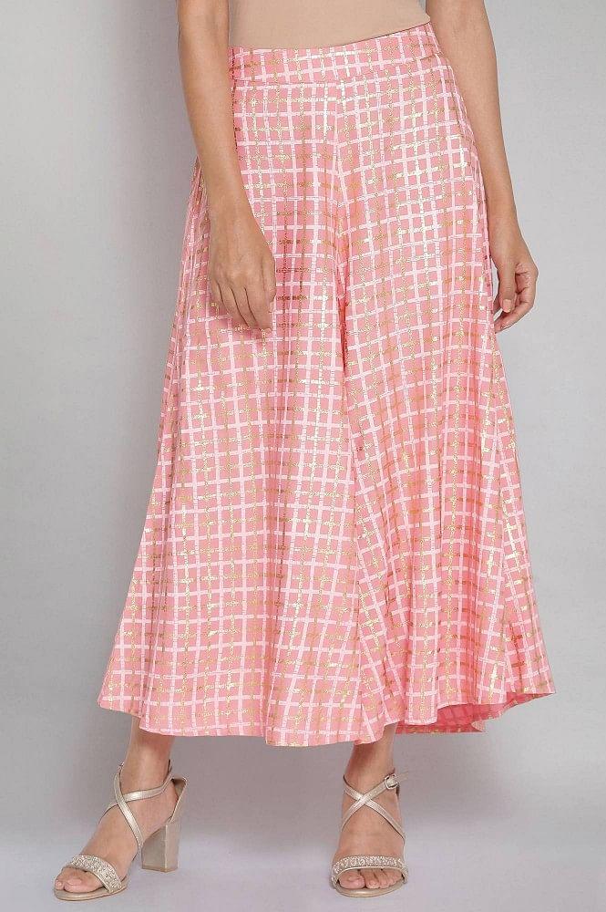 pink printed palazzos