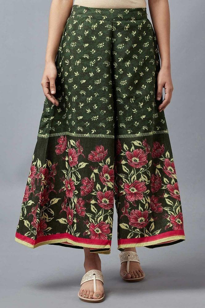 green printed culottes