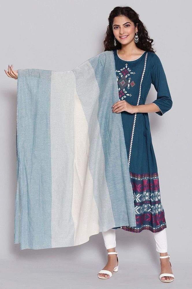 blue cotton dobby geometric print dupatta