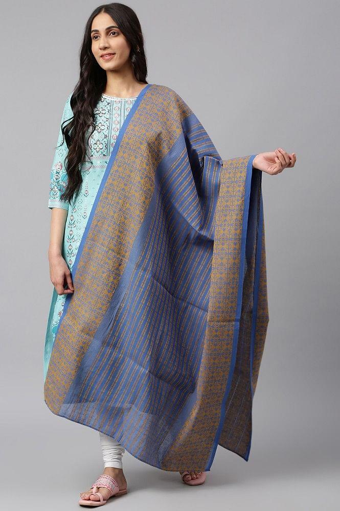 blue printed cotton dupatta