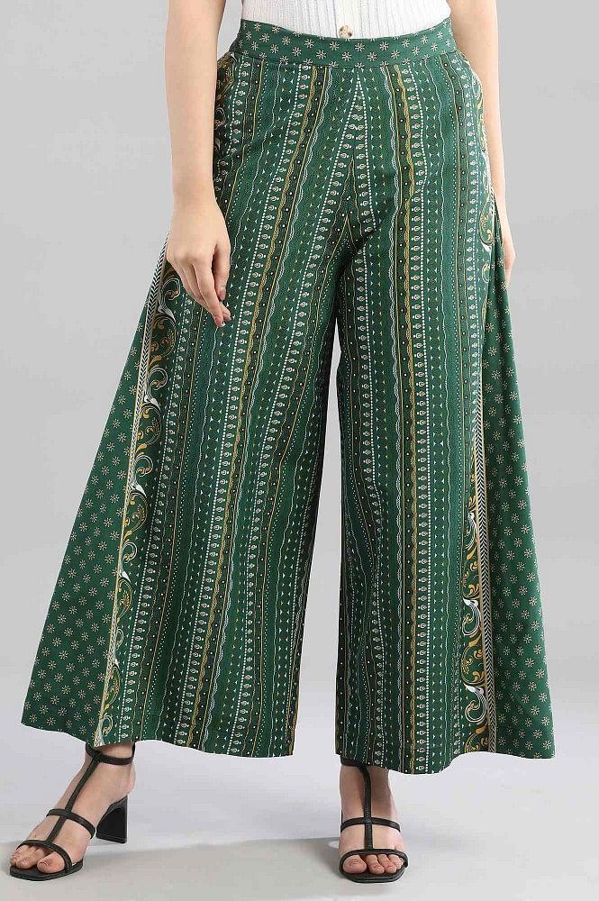 green printed flared culottes