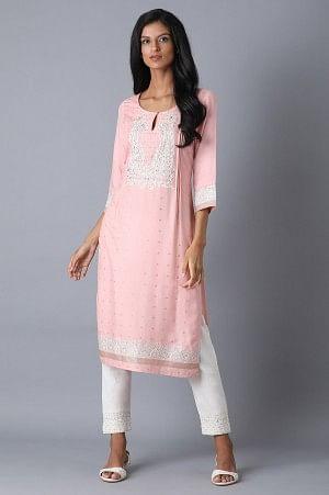 blush pink embroidered straight kurta