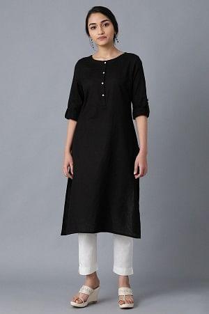 black round neck solid kurta