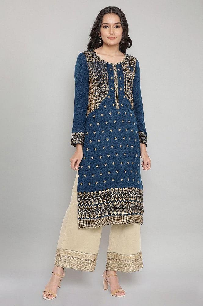 blue festive winter kurta