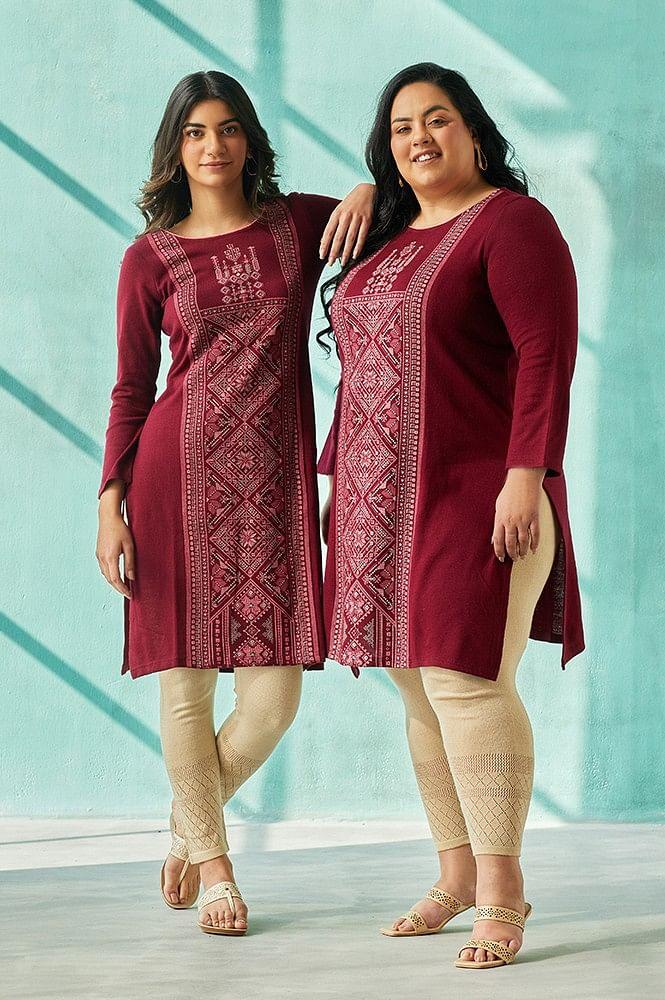 maroon ethnic winter kurta