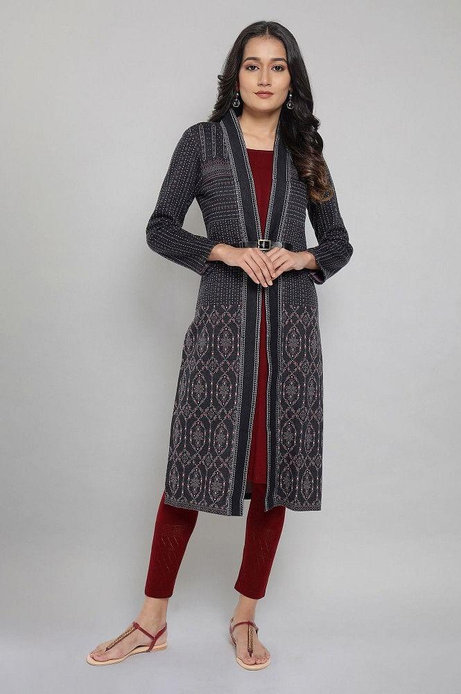 grey winter kurta with embroidery