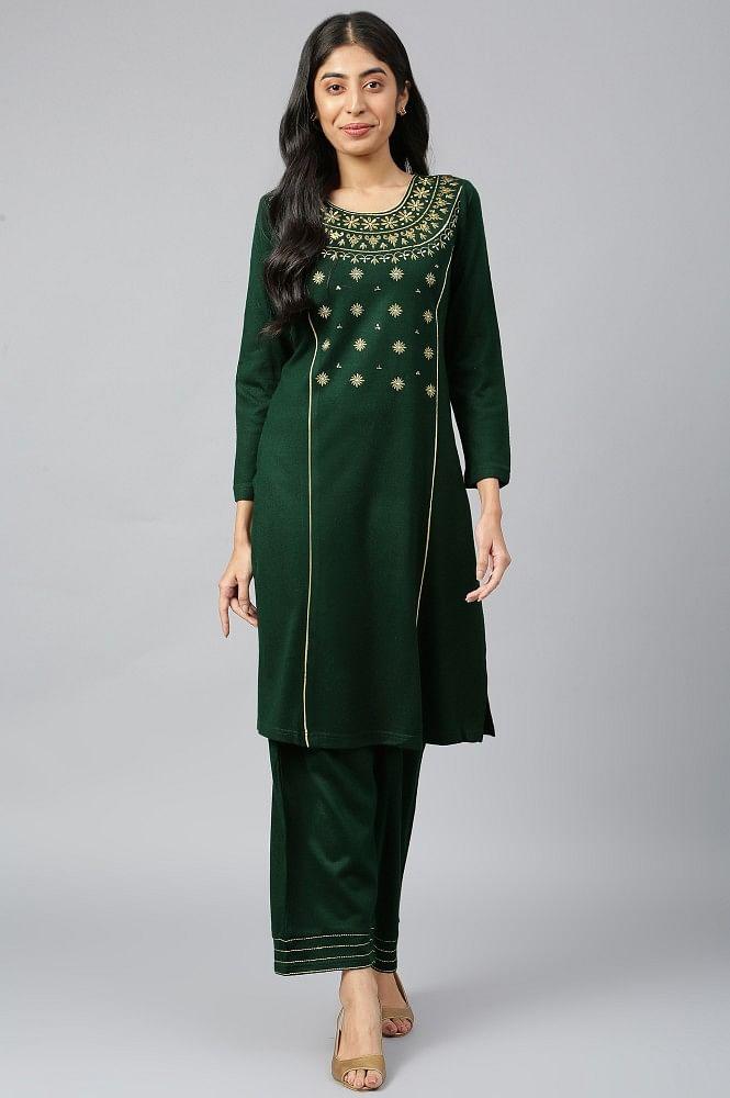 green winter kurta & palazzo ethnic set