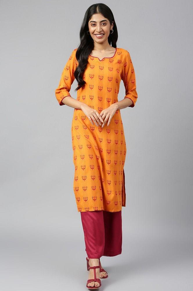 orange printed kurta-maroon palazzo set