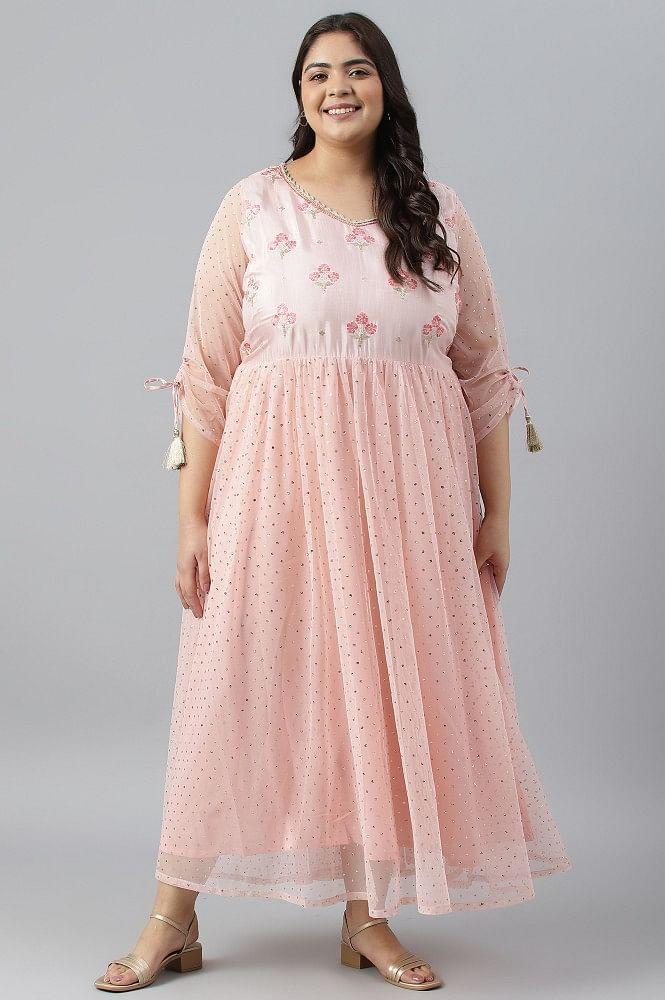 pink a-line glitter print plus size dress