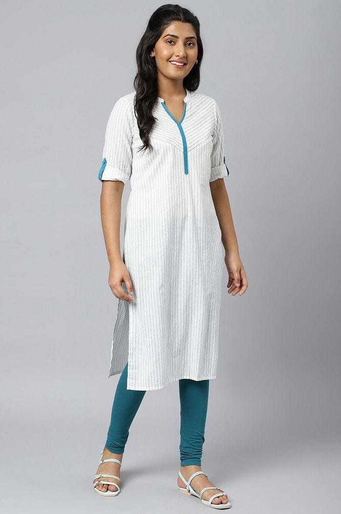 white stripe kurta in chevron yoke