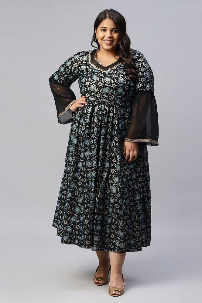 black contemporary plus size festive liva dress