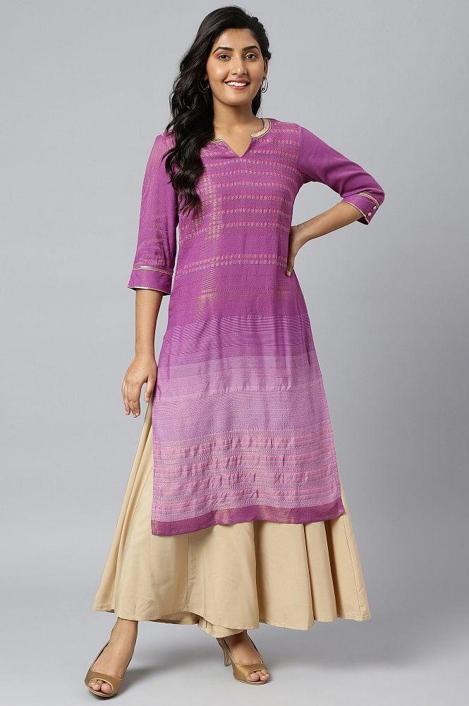 purple floral printed sequined ethnic kurta