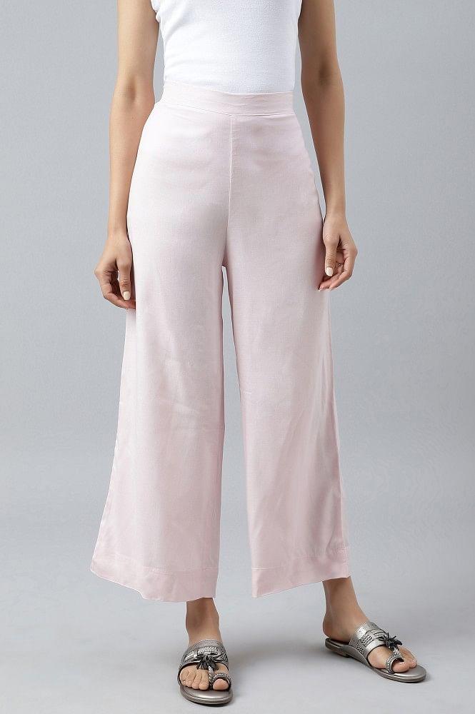 pink ankle length solid liva palazzos