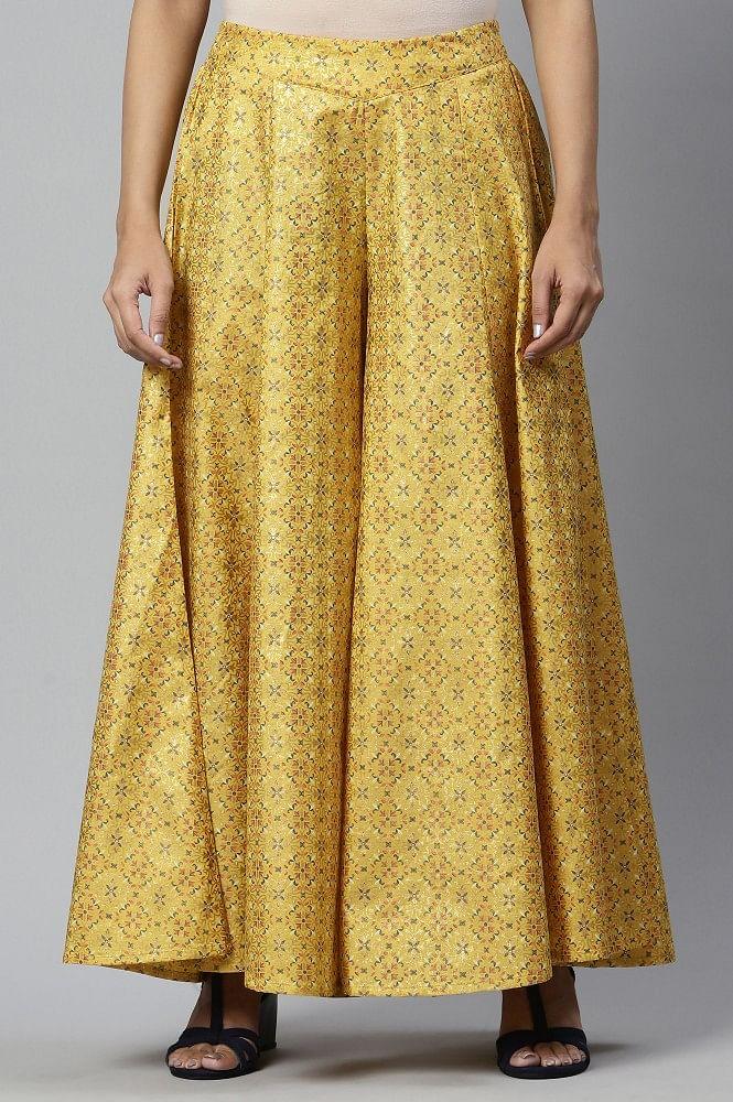 yellow flared solid palazzo