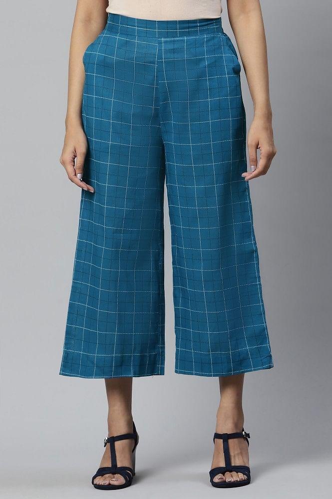 blue check print culottes