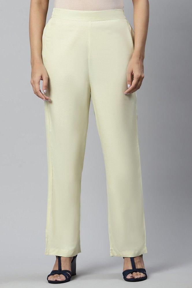 custard white ankle length solid liva palazzo