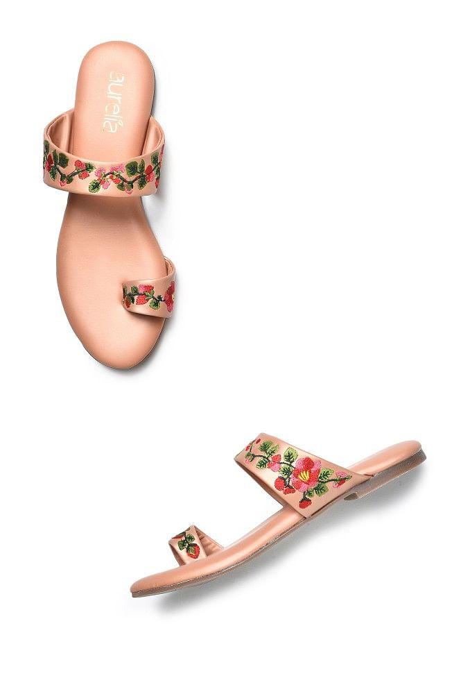 aurelia embroidered rose gold almond flat