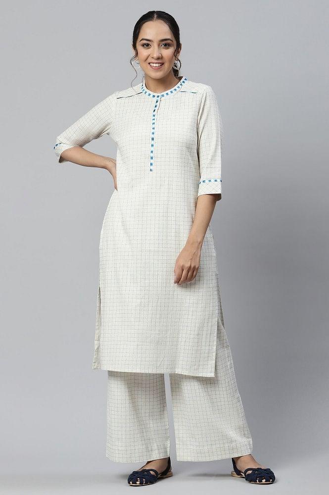 natural printed cotton flax kurta and straight palazzo