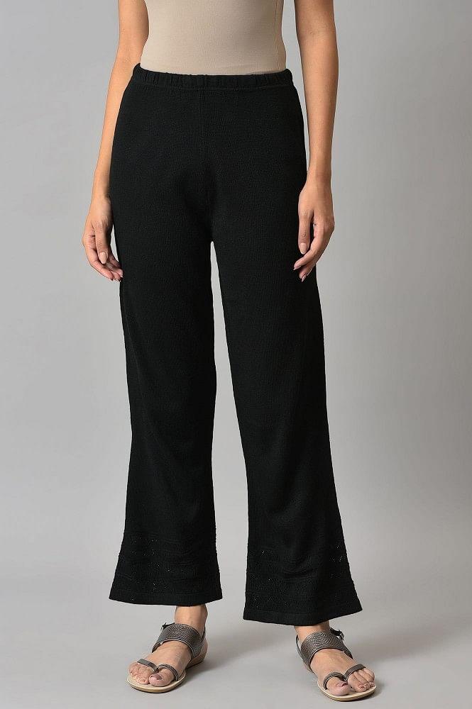 black acrylic knitted palazzo pants