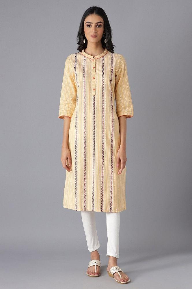 orange cotton printed kurta