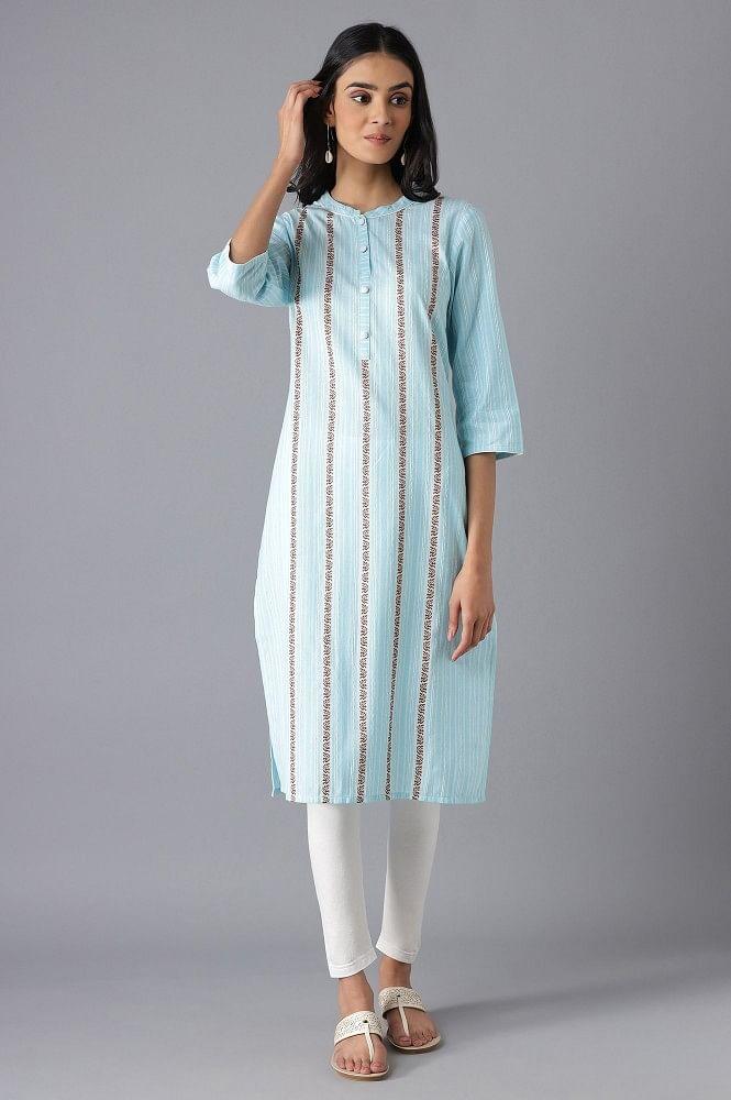 blue cotton printed kurta