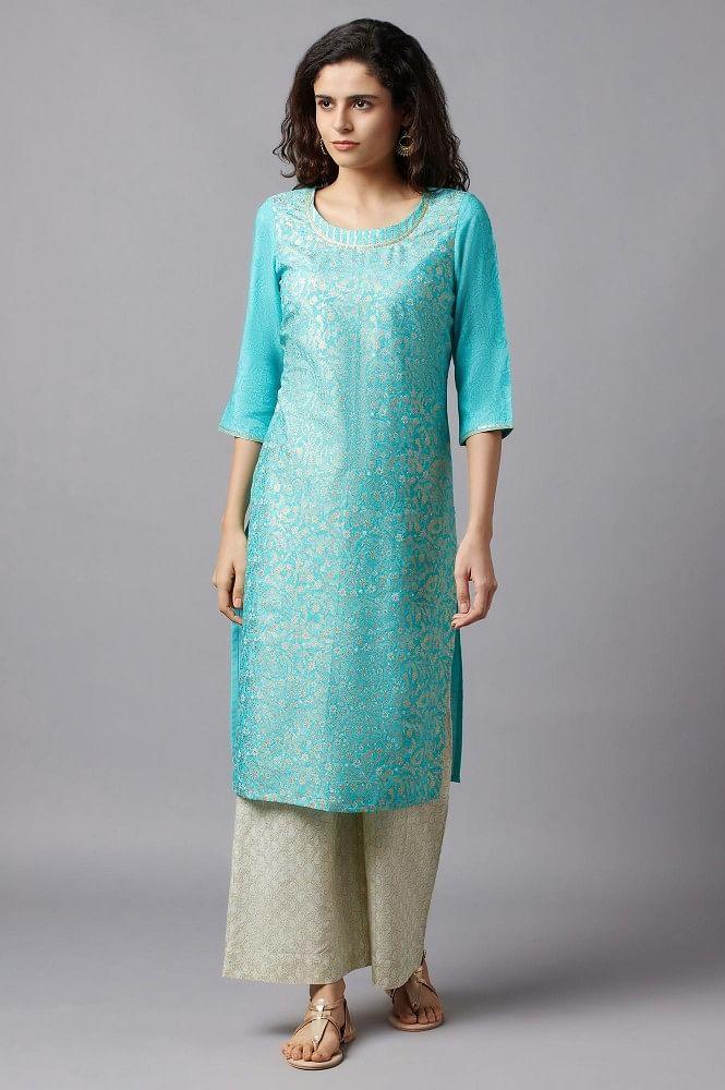 blue floral printed kurta