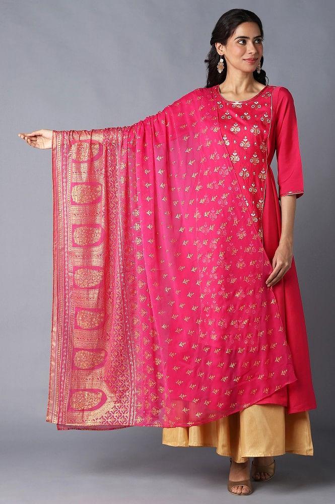 pink printed chiffon dupatta