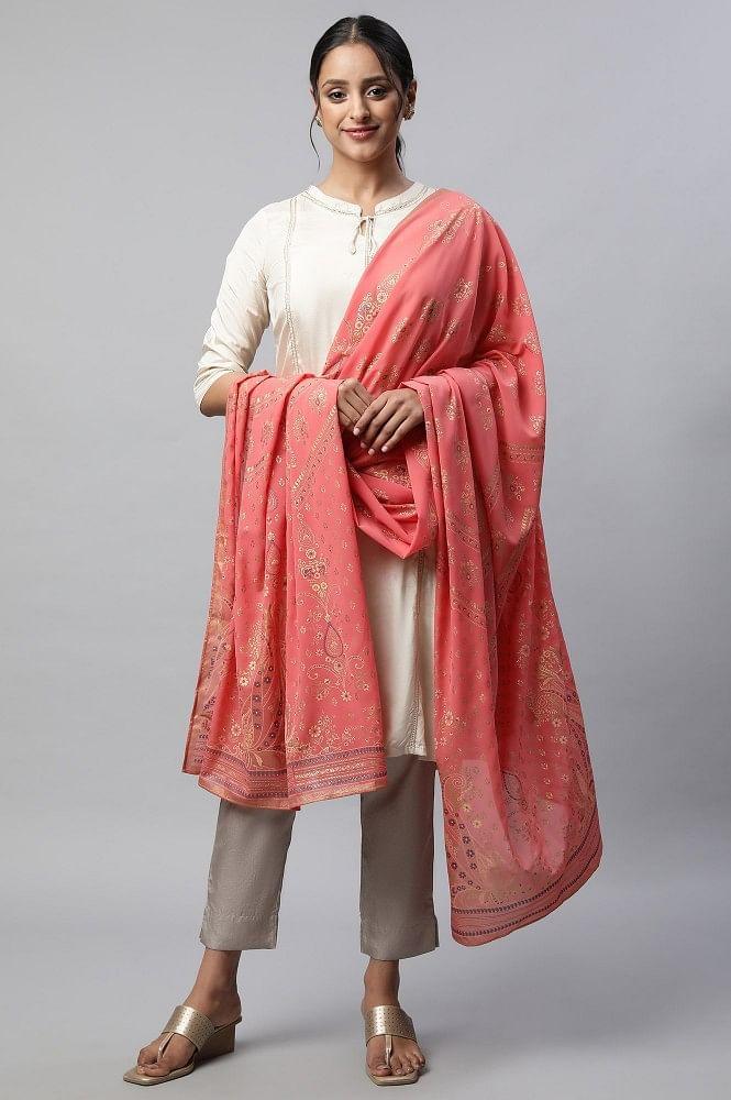 peach printed dupatta