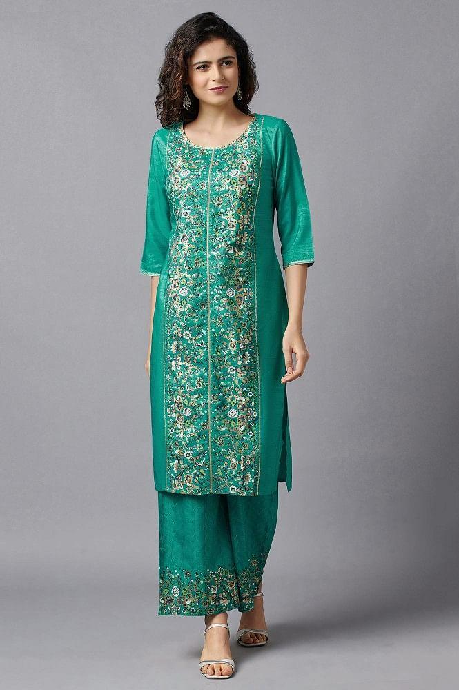 green ethnic festive kurta and palazzo set