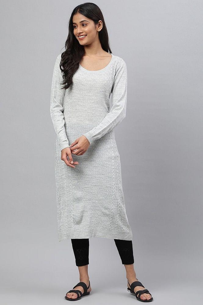 grey yarn-dyed acrylic plus size kurta