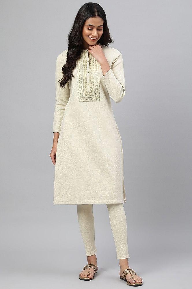 white zari embroidered winter kurta