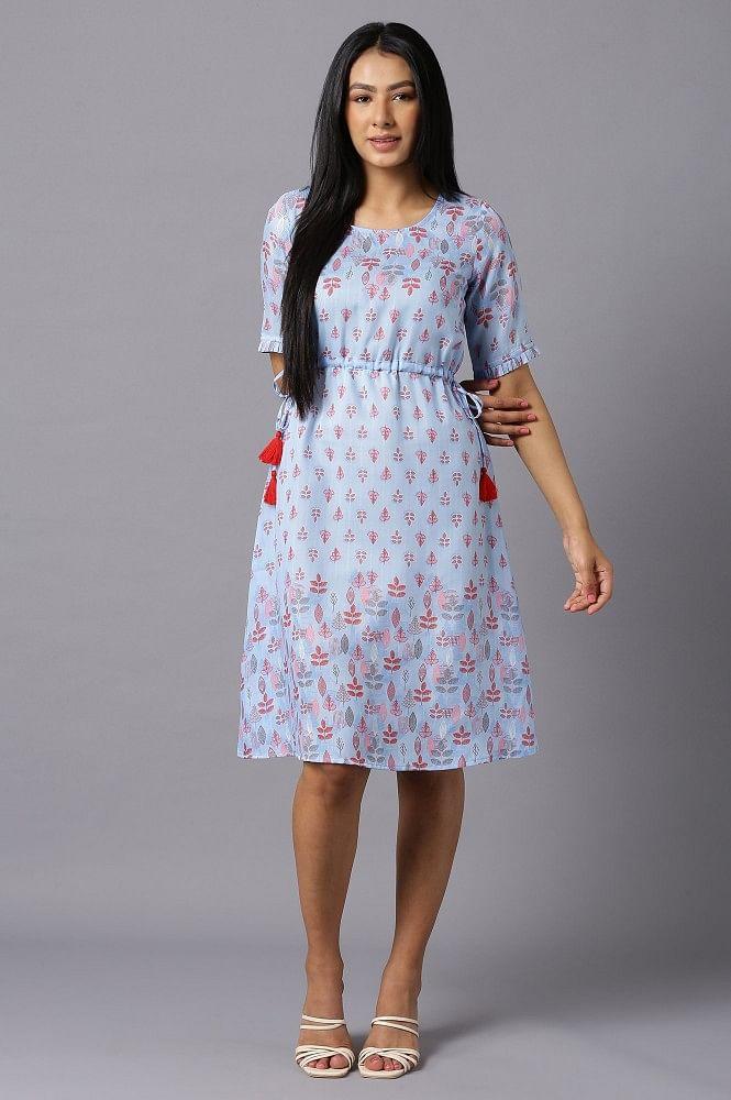 aure collection by aurelia blue printed dress