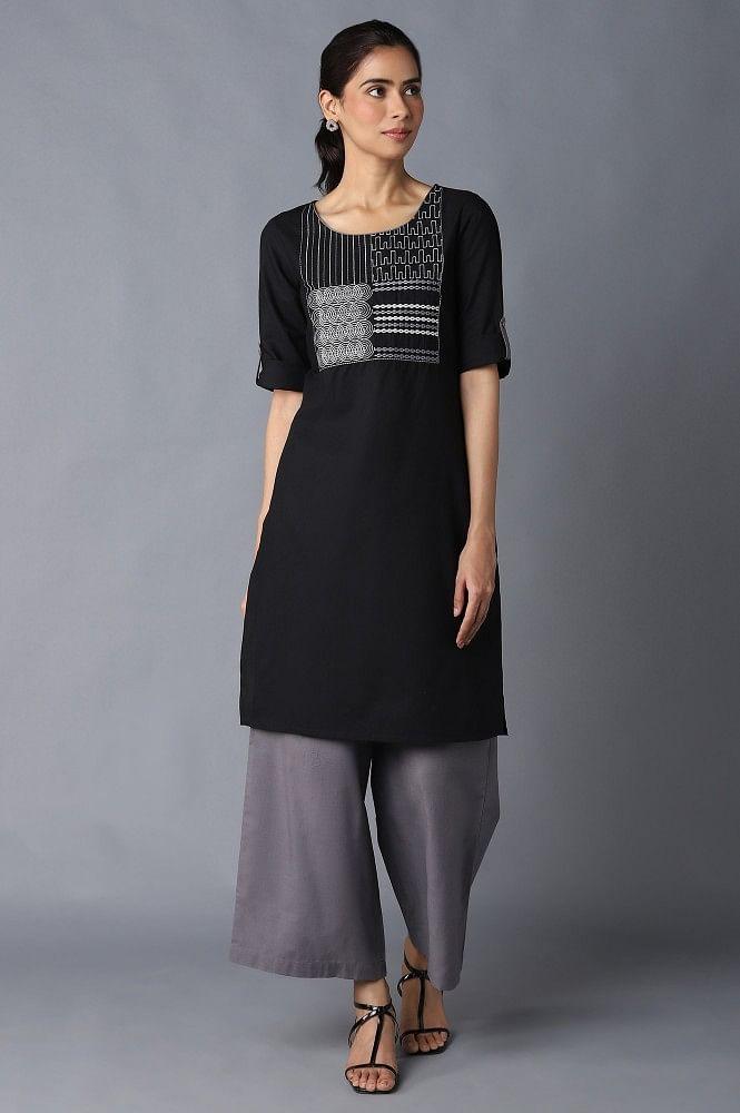 aure collection by aurelia black solid ethnic kurta with grey straight palazzo