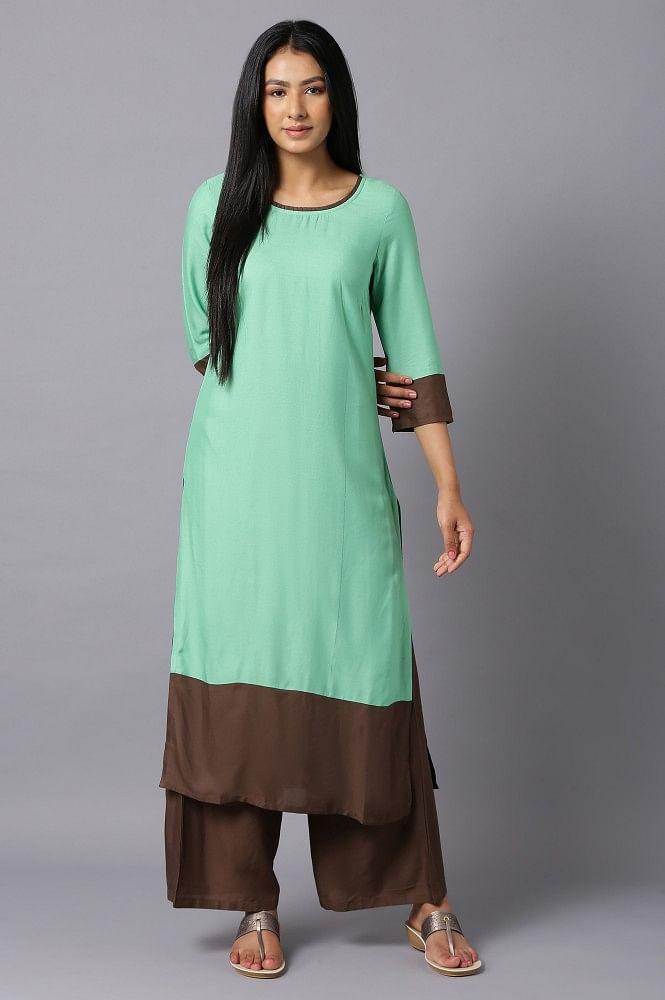 aure collection by aurelia green round neck kurta with brown palazzo