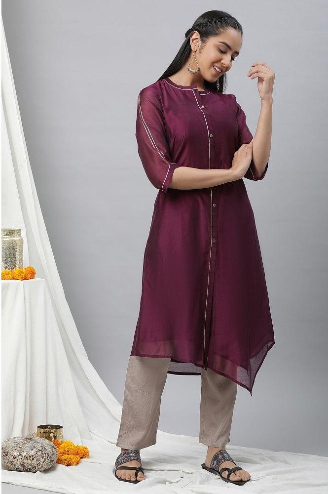 purple chanderi asymmetrical kurta