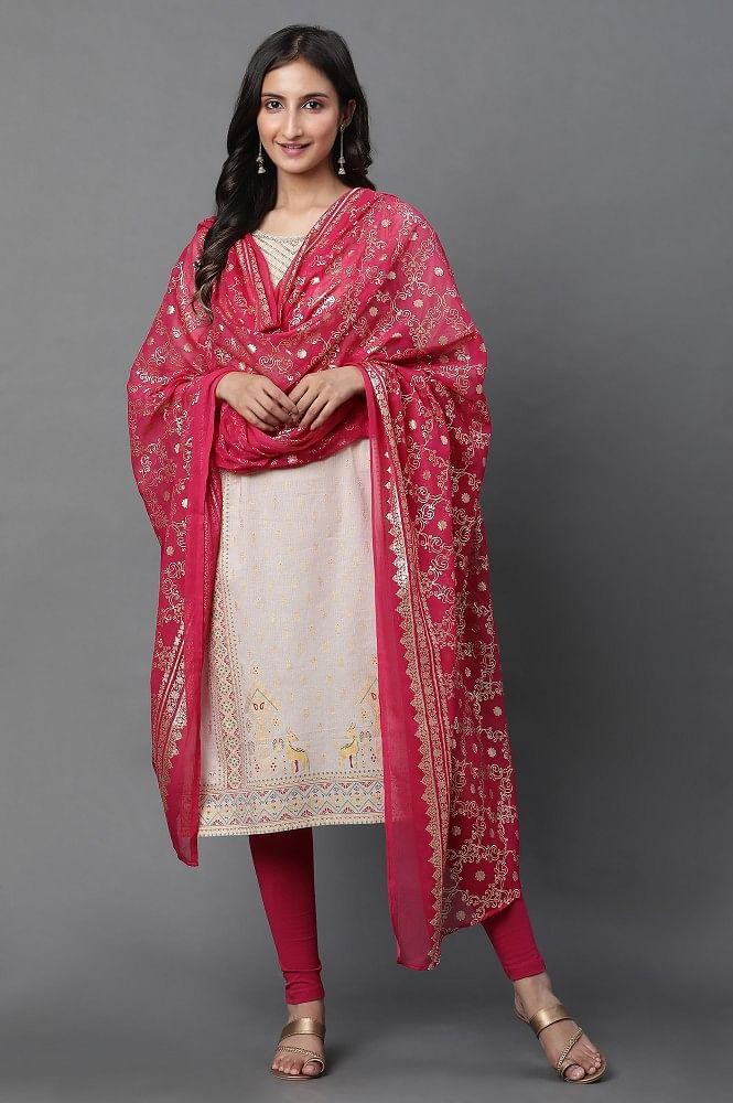 pink foil printed festive dupatta