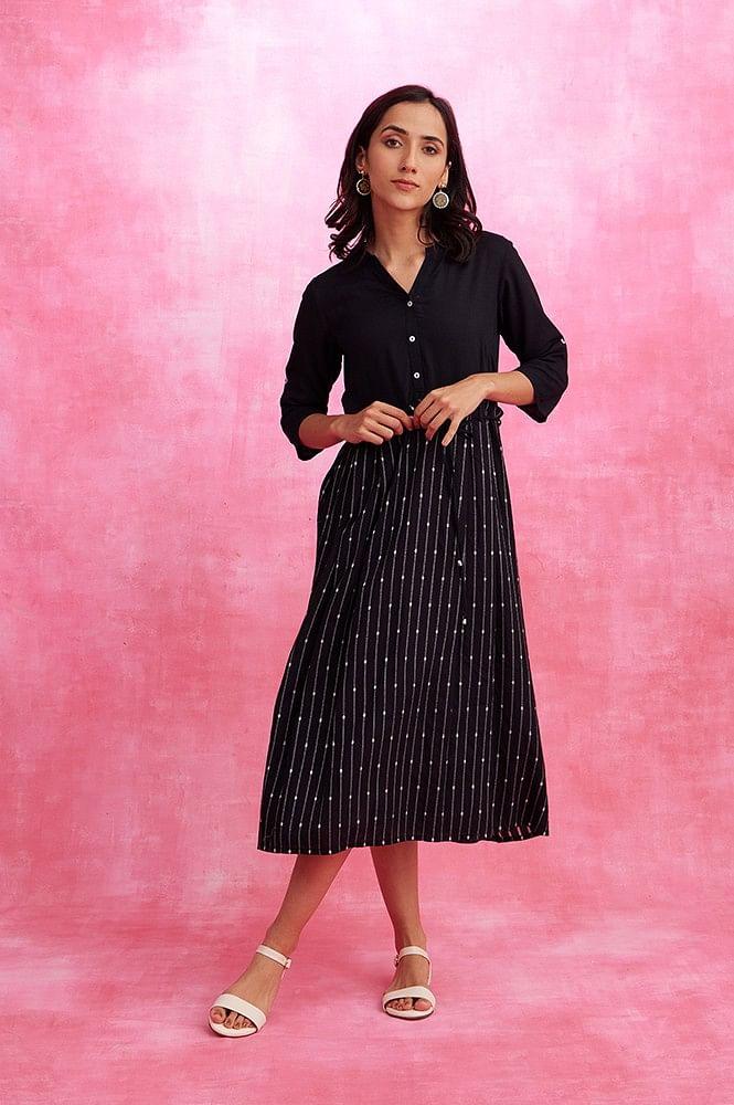 black flared printed modern ethnic dress