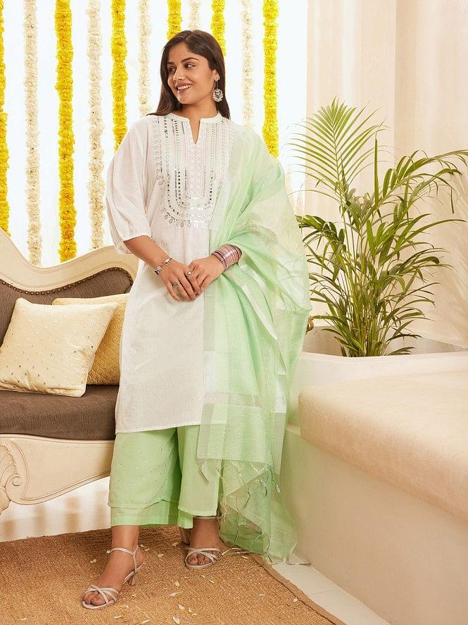 white embroidered straight kurta