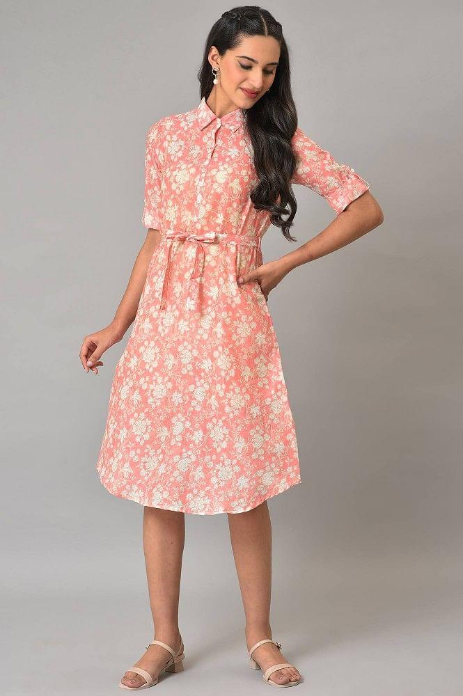 orange rounded hemline floral printed dress