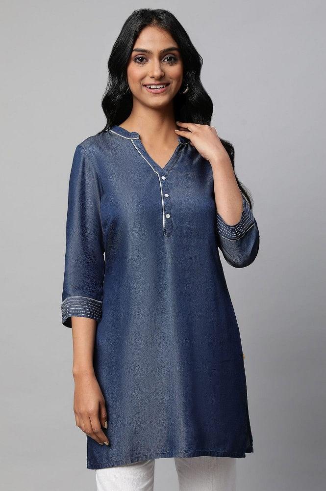 blue denim short kurta